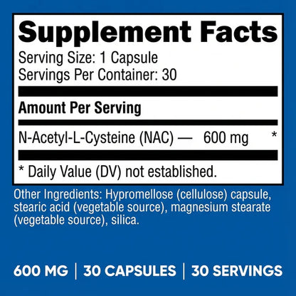 NAC N-Acetyl-L-Cysteine for Daily Antioxidant Support (30 Capsules)